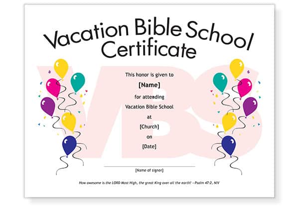 vacation bible school certificate templates