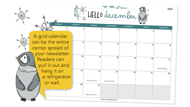 Grid calendar design is a perfect addition to your church newsletter
