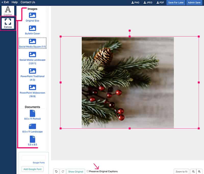 Caption editor canvas example