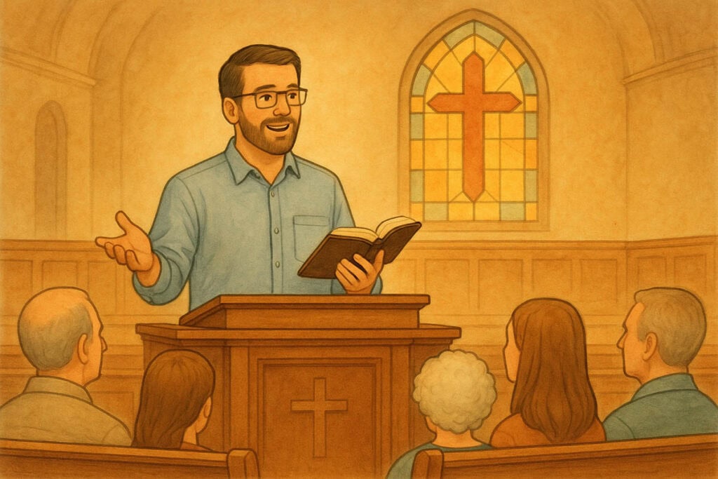 Pastor addressing his congregation from the pulpit