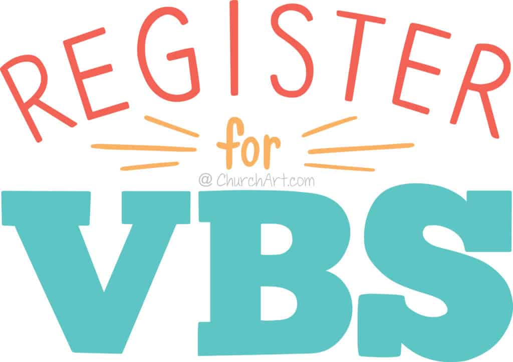 Clipart image that says register for VBS