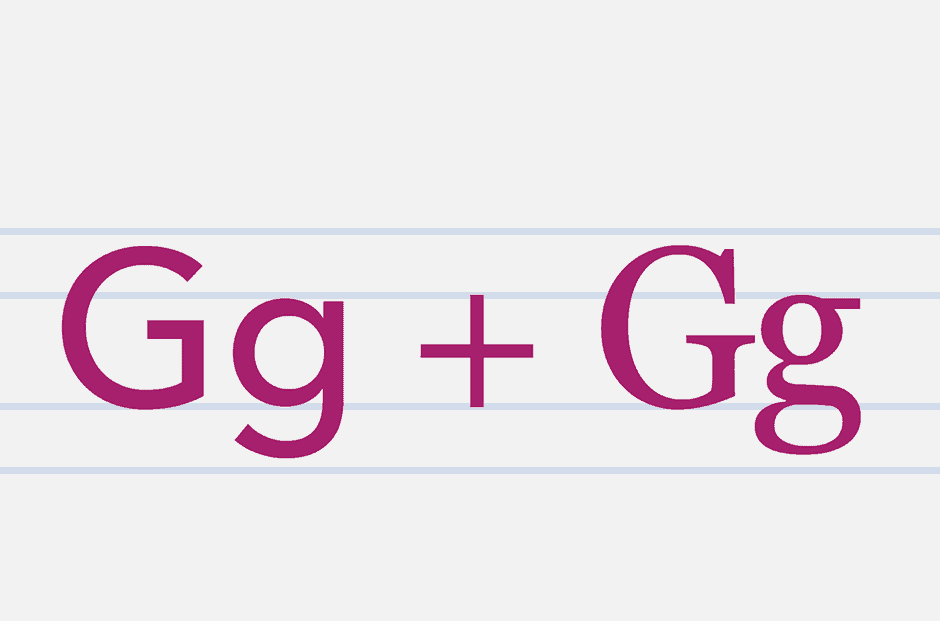Illustration of an uppercase G and lowercase G in two different styles on a ruled piece of paper.