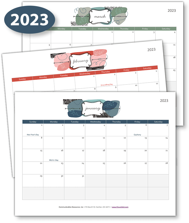 Printable PDF calendar for 2023