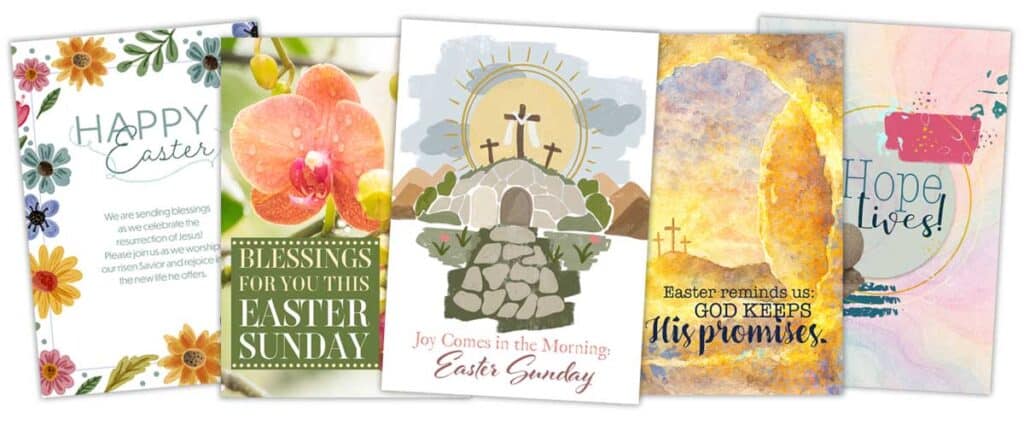 Selection of Easter church bulletin covers with resurrection imagery.