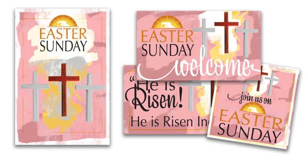 Matching Easter church bulletin, worship slides and social media graphics