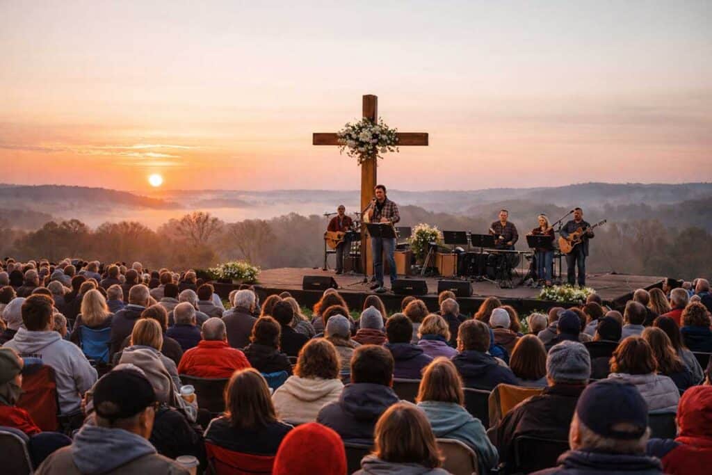 Congregation gathered for Easter sunrise worship service. 