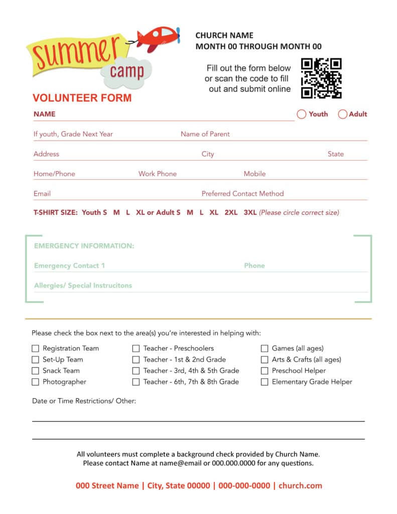 QR Code Volunteer Form Example